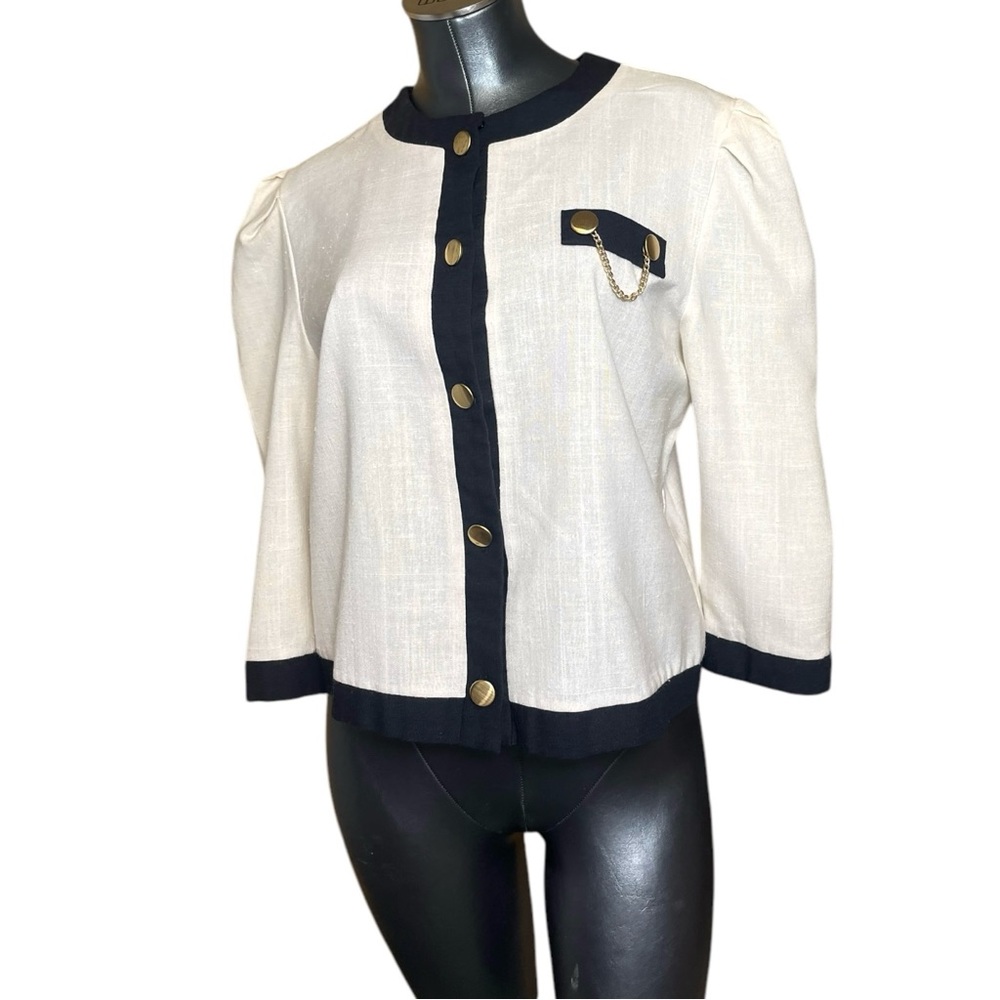 Vintage 1980s Womens Career Style Blazer Button Up Cardigan Top Gold Chain